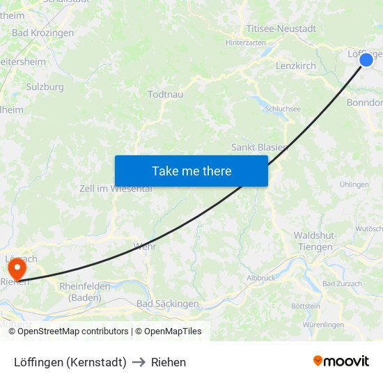 Löffingen (Kernstadt) to Riehen map