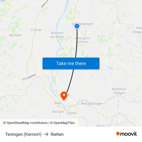 Teningen (Kernort) to Riehen map