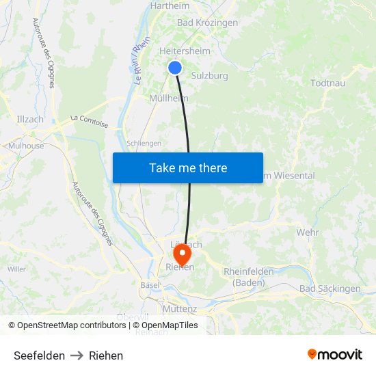 Seefelden to Riehen map