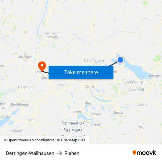 Dettingen-Wallhausen to Riehen map
