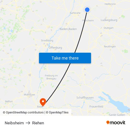 Neibsheim to Riehen map