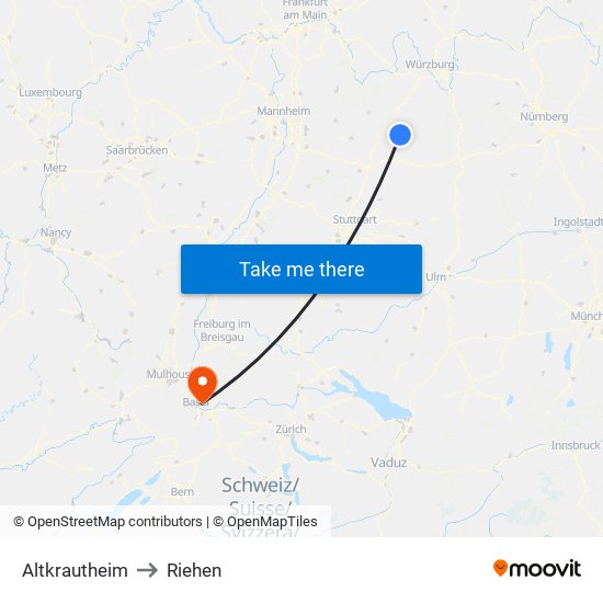 Altkrautheim to Riehen map