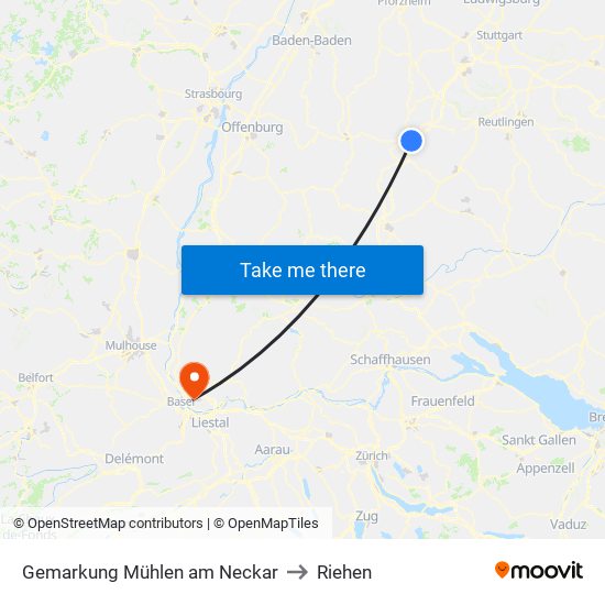 Gemarkung Mühlen am Neckar to Riehen map