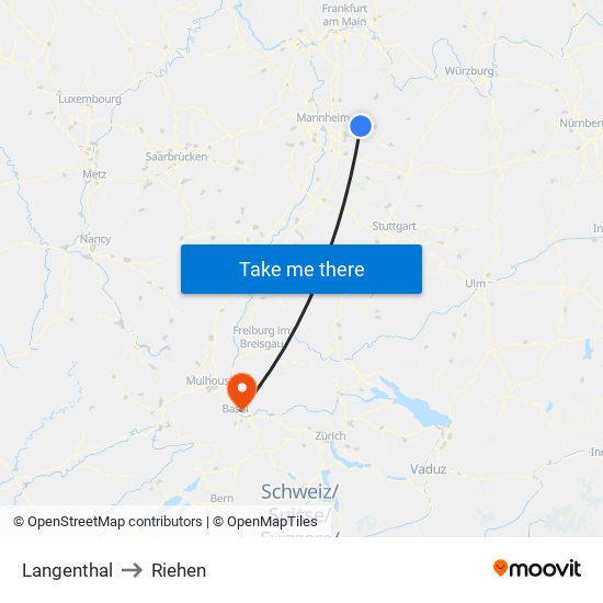 Langenthal to Riehen map