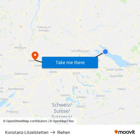 Konstanz-Litzelstetten to Riehen map