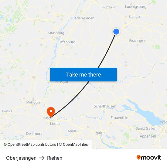 Oberjesingen to Riehen map