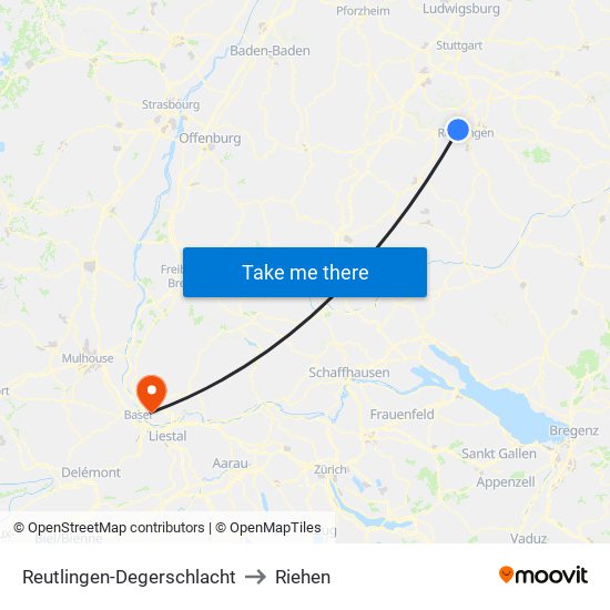 Reutlingen-Degerschlacht to Riehen map