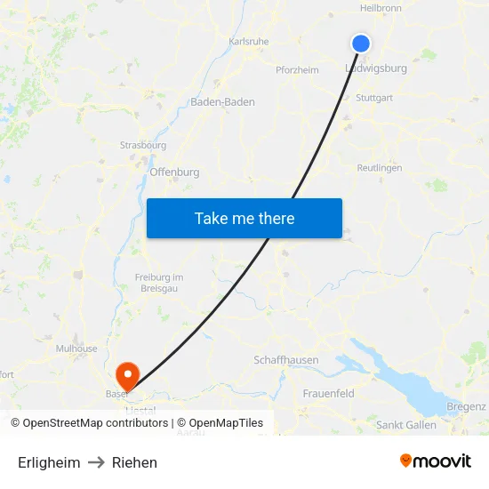 Erligheim to Riehen map