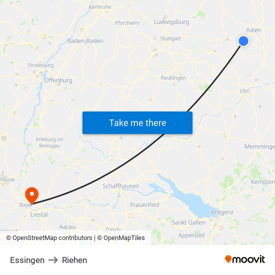 Essingen to Riehen map
