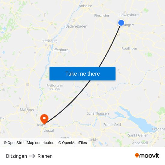 Ditzingen to Riehen map