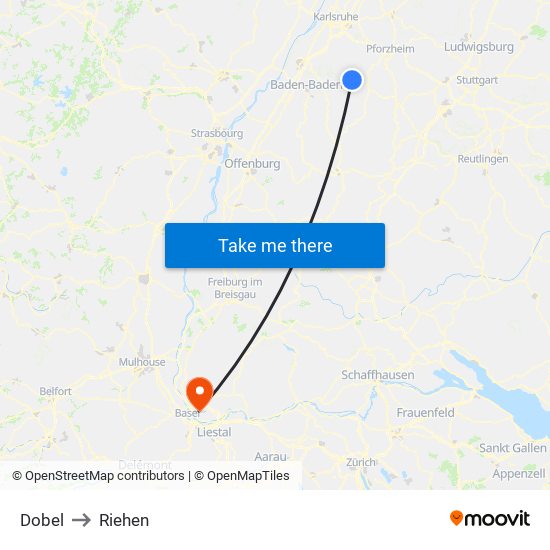 Dobel to Riehen map