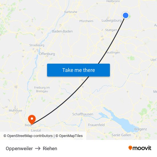 Oppenweiler to Riehen map