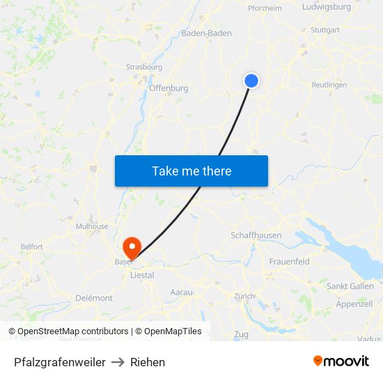 Pfalzgrafenweiler to Riehen map