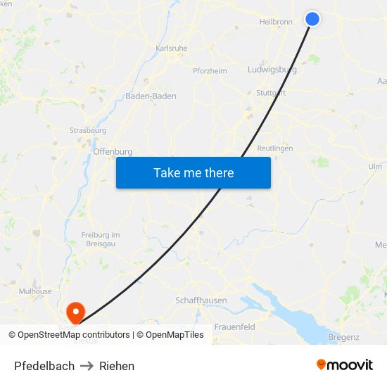 Pfedelbach to Riehen map