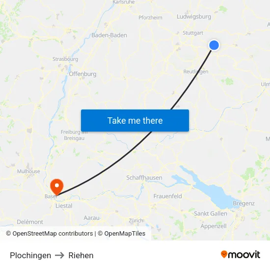 Plochingen to Riehen map