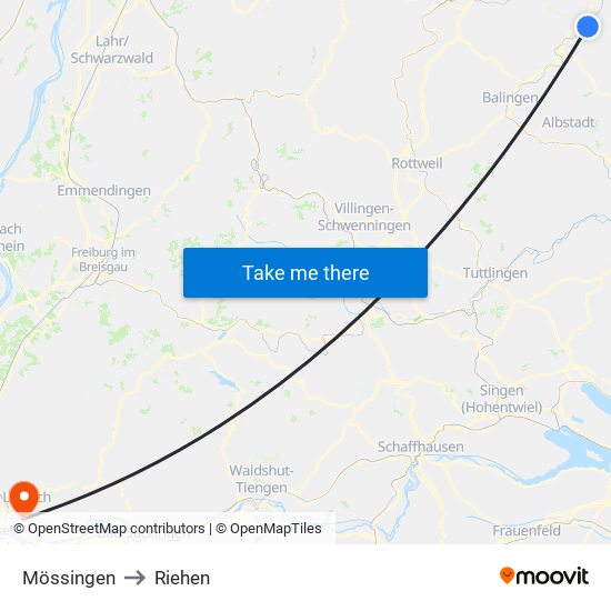 Mössingen to Riehen map