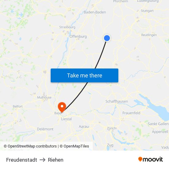 Freudenstadt to Riehen map