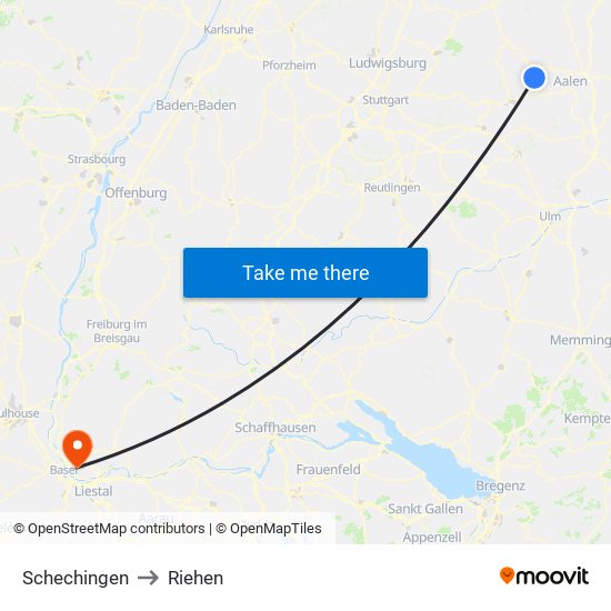 Schechingen to Riehen map