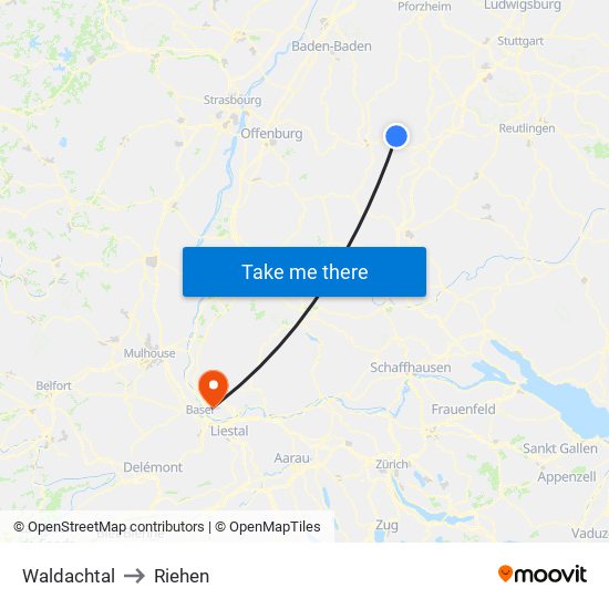 Waldachtal to Riehen map
