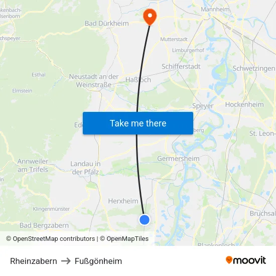 Rheinzabern to Fußgönheim map