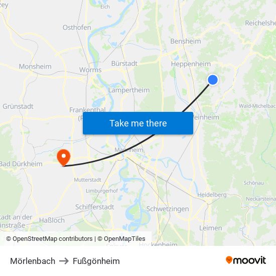 Mörlenbach to Fußgönheim map