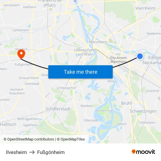 Ilvesheim to Fußgönheim map