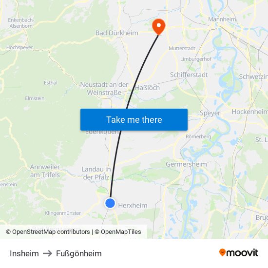 Insheim to Fußgönheim map