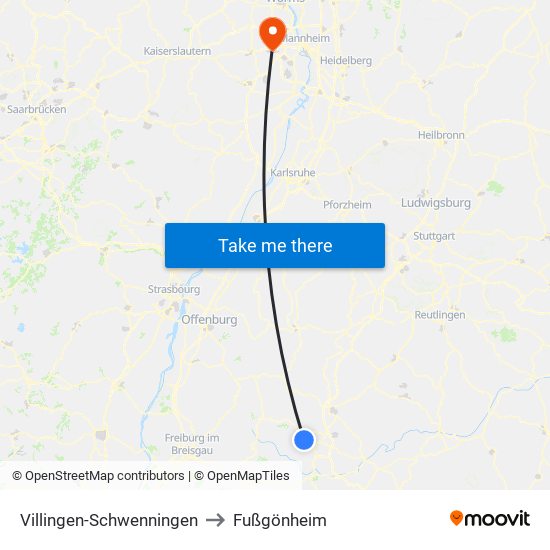 Villingen-Schwenningen to Fußgönheim map