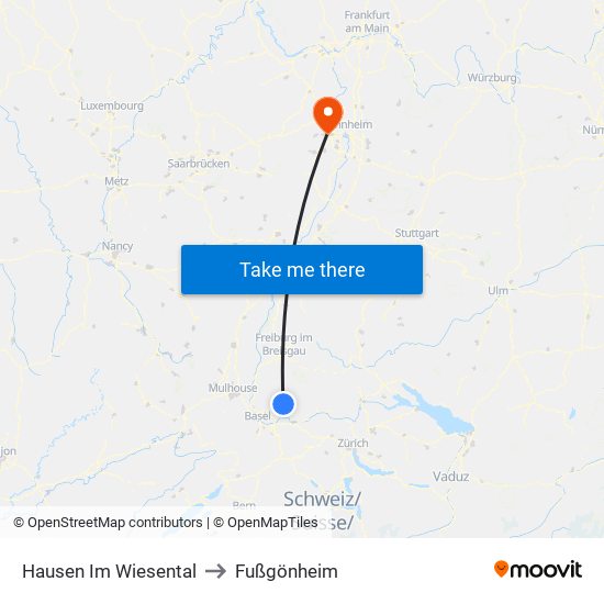 Hausen Im Wiesental to Fußgönheim map