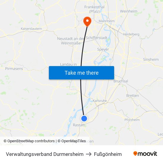 Verwaltungsverband Durmersheim to Fußgönheim map