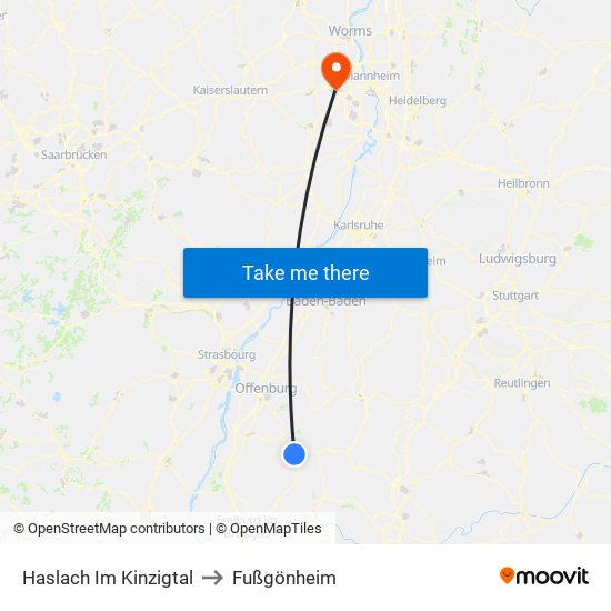 Haslach Im Kinzigtal to Fußgönheim map