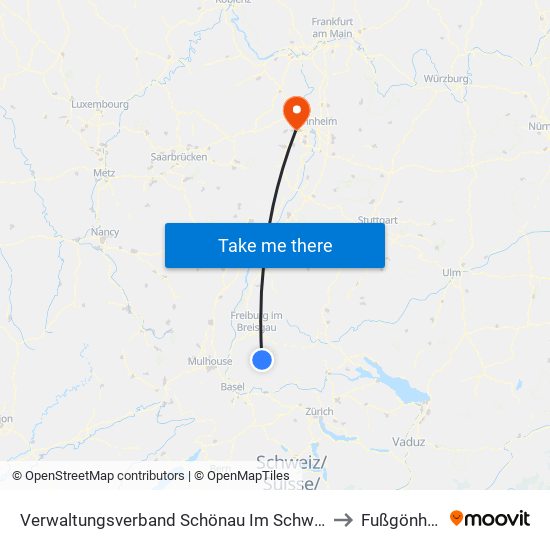 Verwaltungsverband Schönau Im Schwarzwald to Fußgönheim map