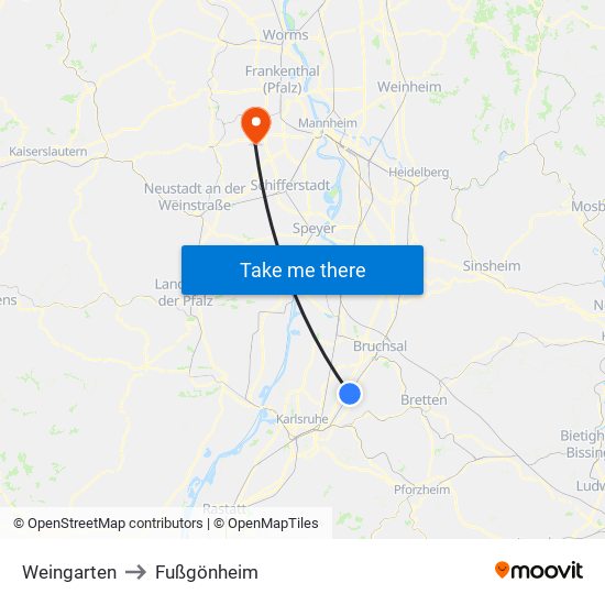 Weingarten to Fußgönheim map