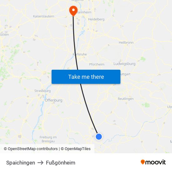 Spaichingen to Fußgönheim map