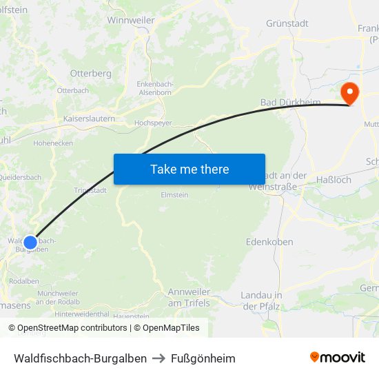 Waldfischbach-Burgalben to Fußgönheim map
