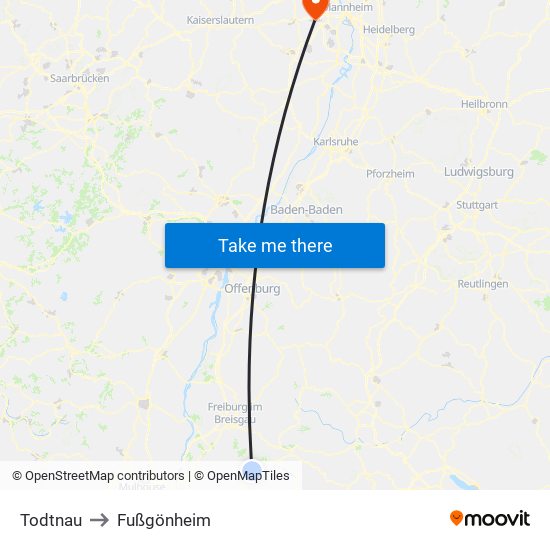 Todtnau to Fußgönheim map