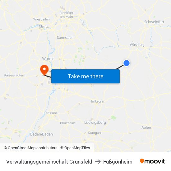 Verwaltungsgemeinschaft Grünsfeld to Fußgönheim map