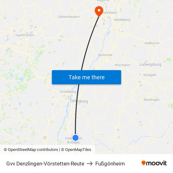 Gvv Denzlingen-Vörstetten-Reute to Fußgönheim map