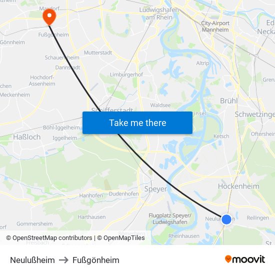 Neulußheim to Fußgönheim map