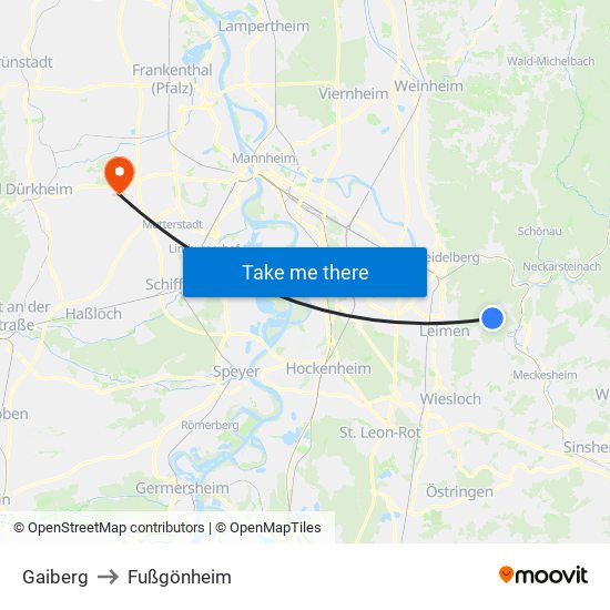 Gaiberg to Fußgönheim map