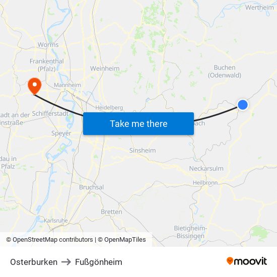 Osterburken to Fußgönheim map