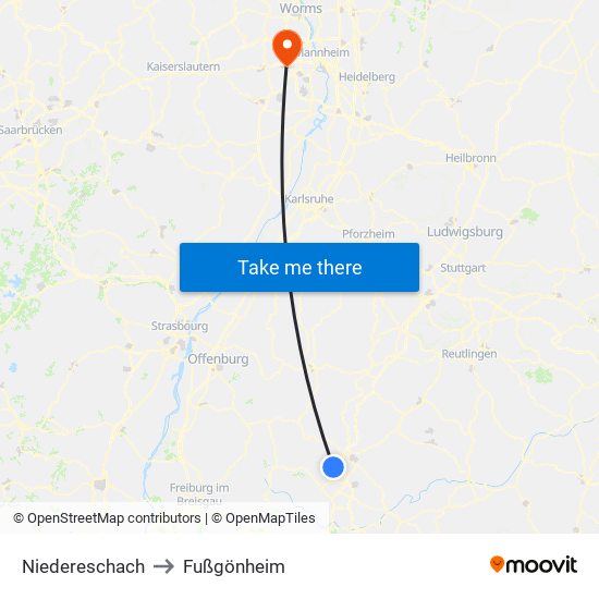 Niedereschach to Fußgönheim map