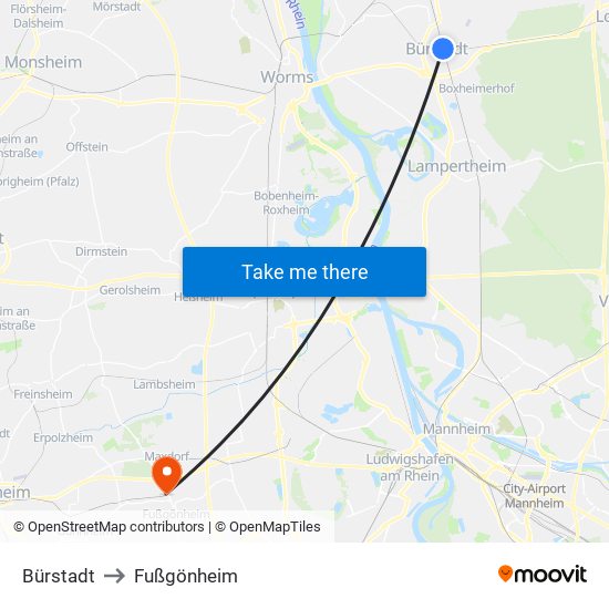 Bürstadt to Fußgönheim map