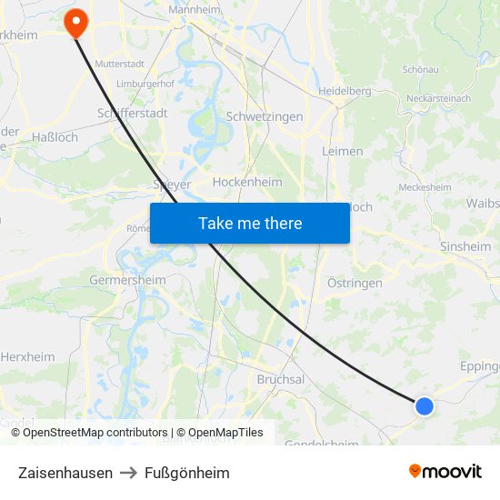 Zaisenhausen to Fußgönheim map