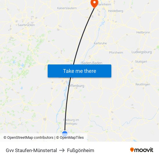 Gvv Staufen-Münstertal to Fußgönheim map