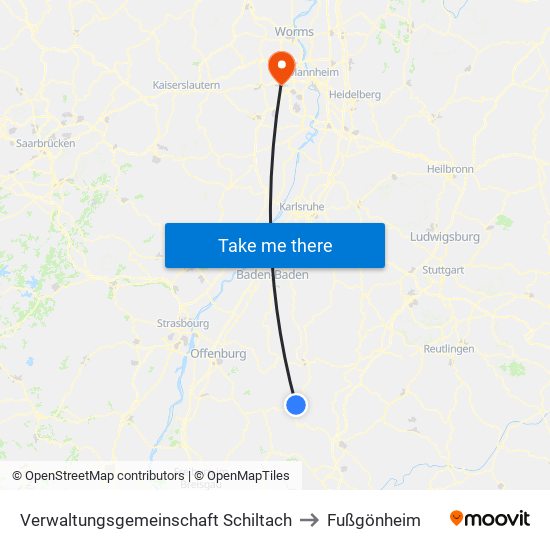 Verwaltungsgemeinschaft Schiltach to Fußgönheim map