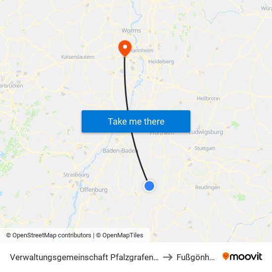 Verwaltungsgemeinschaft Pfalzgrafenweiler to Fußgönheim map