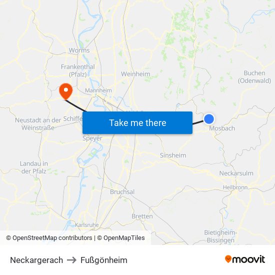 Neckargerach to Fußgönheim map