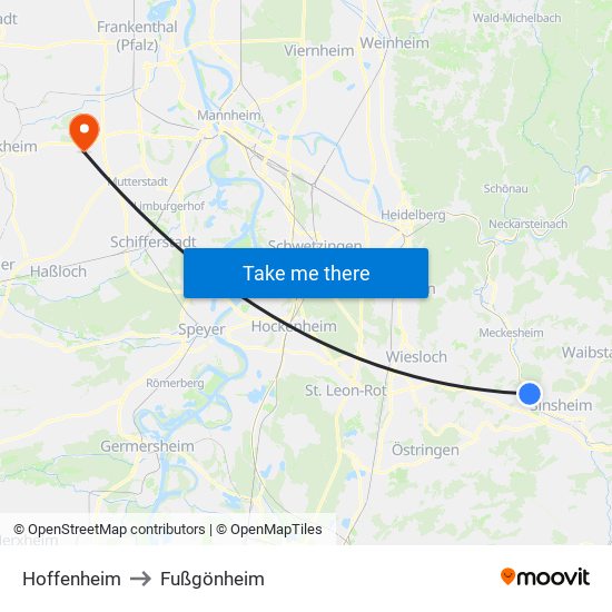 Hoffenheim to Fußgönheim map