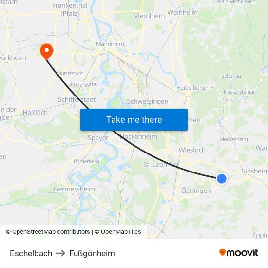 Eschelbach to Fußgönheim map